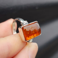 (T) Solid Sterling Silver & Natural Baltic Amber Handmade Solitaire Ring