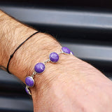 Solid Sterling Silver & Natural Charoite Handmade Chain Bracelet