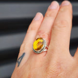 (Q) Solid Sterling Silver & Citrine Stone Handmade Solitaire Ring