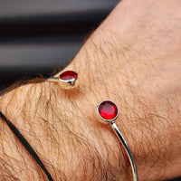 Solid Sterling Silver & Natural Garnet Handmade Cuff Bracelet