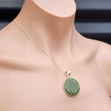 Solid Sterling Silver & Natural Nephrite Greenstone Handmade Round Pendant Necklace