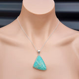 Solid Sterling Silver & Natural Amazonite Handmade Irregular Pendant & Chain Necklace