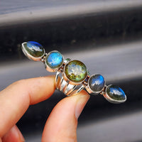 (Q) XL Solid Sterling Silver & Natural Labradorite Multi Setting Handmade Ring