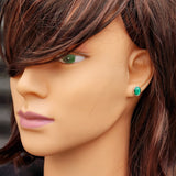 Natural Malachite & Solid Silver Oval Stud Earrings