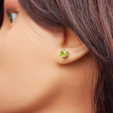 Natural Peridot & Solid Silver Stud Earrings