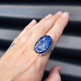 (T) Solid Sterling Silver & Natural Sodalite Oval Handmade Solitaire Ring