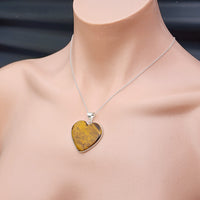 Solid Sterling Silver & Natural Tiger Eye Handmade Heart Pendant Necklace