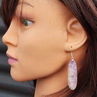 Solid Sterling Silver & Natural Lepidolite Handmade Hanging Hook Earrings