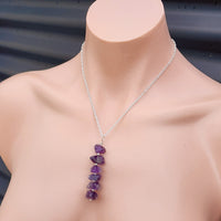 Solid Sterling Silver & Natural Raw Amethyst Handmade Necklace