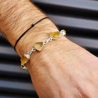 Solid Sterling Silver & Natural Raw Citrine Stone Handmade Chain Bracelet