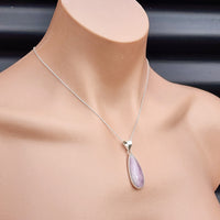 Solid Sterling Silver & Natural Kunzite Waterdrop Handmade Pendant Necklace