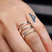 (R) Handmade Solid Sterling Silver Spiral Cuff Ring