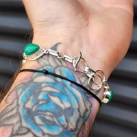 Solid Sterling Silver & Natural Malachite Stone Handmade Chain Bracelet