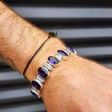 Solid Sterling Silver & Natural Amethyst Handmade Chain Bracelet