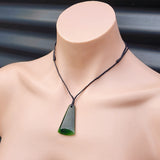 Natural Greenstone Fan Toki Pendant Necklace P5B1