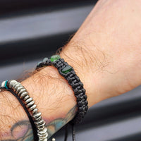 Greenstone Macrame Bracelet - Black 5 Stones