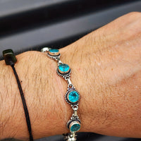 Solid Sterling Silver & Natural Blue Topaz Handmade Chain Bracelet