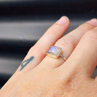 (Q) Solid Sterling Silver & Moonstone Handmade Solitaire Ring