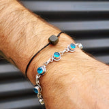 Solid Sterling Silver & Natural Blue Topaz Handmade Chain Bracelet