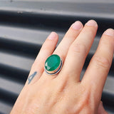 (Q) Solid Sterling Silver & Natural Emerald Handmade Solitaire Ring