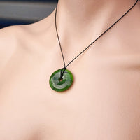 Natural Nephrite Greenstone Donut Pendant Necklace