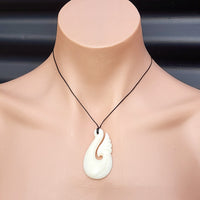 Natural Hand Carved Maori Bone Carving Pendant Necklace - Hook With Wing