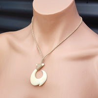 Natural Hand Carved Maori Bone Carving Pendant Necklace - Hook With Tan Binding