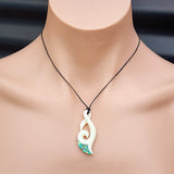 Natural Hand Carved Maori Bone Carving Pendant Necklace - Koru Twist With Paua Inlay