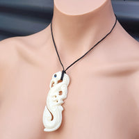 Natural Hand Carved Maori Bone Carving Pendant Necklace - Manaia Hook