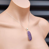 Solid Sterling Silver & Natural Charoite Handmade Irregular Shaped Pendant Necklace