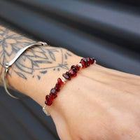 Solid Sterling Silver & Natural Garnet Handmade Chain Bracelet