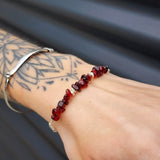 Solid Sterling Silver & Natural Garnet Handmade Chain Bracelet