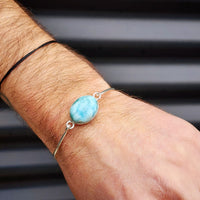 Solid Sterling Silver & Natural Larimar Handmade Bangle Bracelet