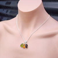 Handmade Solid Sterling Silver & 3x Set Gemstone Pendant Necklace