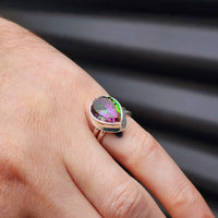 (M) Solid Sterling Silver & Mystic Topaz Handmade Solitaire Ring