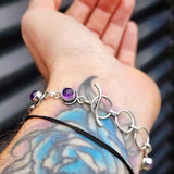 Solid Sterling Silver & Natural Amethyst Handmade Chain Bracelet