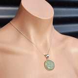 Solid Sterling Silver & Natural Aquamarine Handmade Round Pendant & Chain Necklace