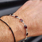 Solid Sterling Silver & Natural Garnet Handmade Chain Bracelet