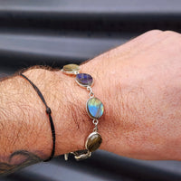 Solid Sterling Silver & Natural Labradorite Handmade Chain Bracelet