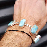 Solid Sterling Silver & Natural Larimar Handmade Chain Bracelet