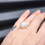 (Q) Solid Sterling Silver & Natural Round Moonstone Handmade Solitaire Ring