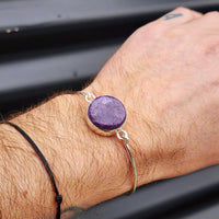 Solid Sterling Silver & Natural Charoite Handmade Bangle Bracelet