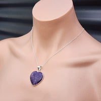 Solid Sterling Silver & Natural Lepidolite Handmade Heart Pendant Necklace