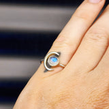 (Q) Solid Sterling Silver Sun & Moonstone Handmade Rustic Ring