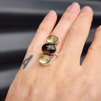 (Q) Solid Sterling Silver & Natural Two Tone Citrine Stone Handmade Ring