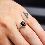 (Q) Solid Sterling Silver & Black Onyx Pear Handmade Solitaire Ring