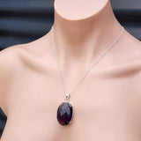 Solid Sterling Silver & Natural Amethyst Handmade Claw Oval Pendant Necklace