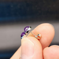 Natural Amethyst & Solid Silver Heart Stud Earrings