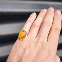 (T) Solid Sterling Silver & Natural Baltic Amber Handmade Oval Solitaire Ring