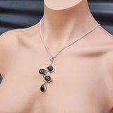 Solid Sterling Silver & Natural Black Onyx Handmade Multi Setting Wave Necklace